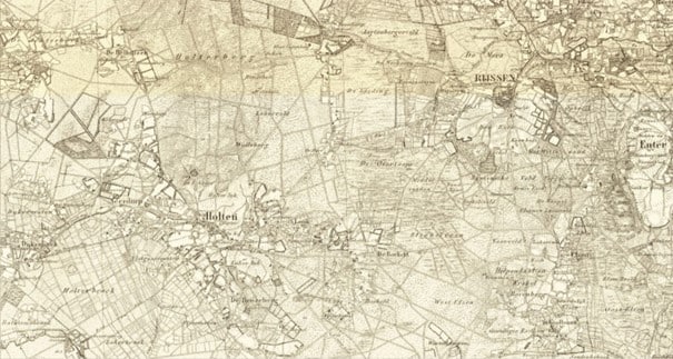 Topografische kaart van Rijssen Holten rond 1850